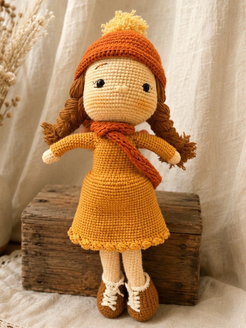 Handmade Crochet Doll in autumnal Outfit